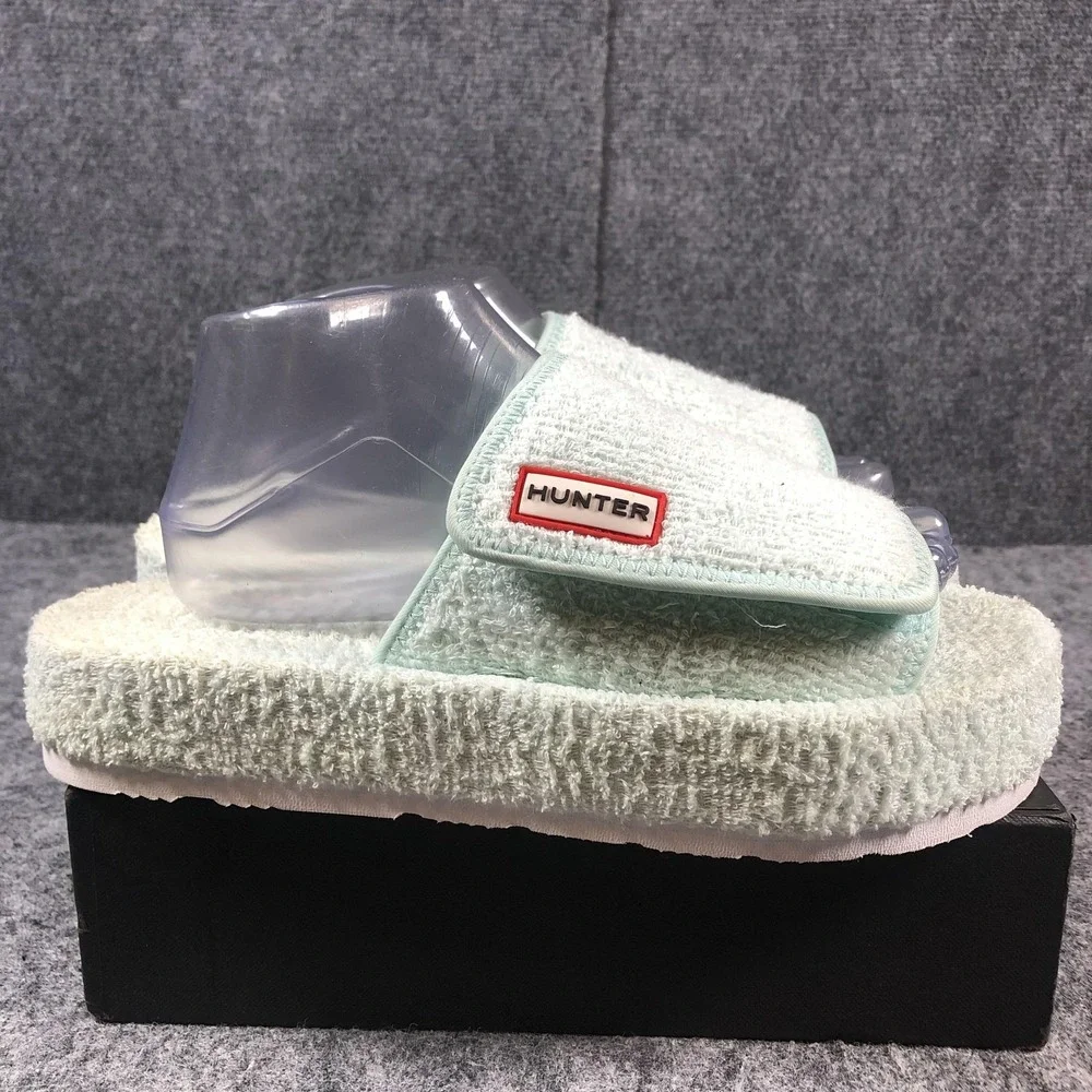 Hunter Shoes Womens Size 10 Mint‎ Green Terry Cloth Slides Sandals Pool Platform